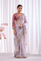 Sanjh — Lilac Embroidered Tissue Organza Saree | Morpankh 1.0
