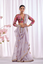 Sanjh — Lilac Embroidered Tissue Organza Saree | Morpankh 1.0