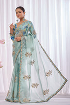 Lahari — Aqua Mint Embroidered Tissue Organza Saree | Morpankh 1.0