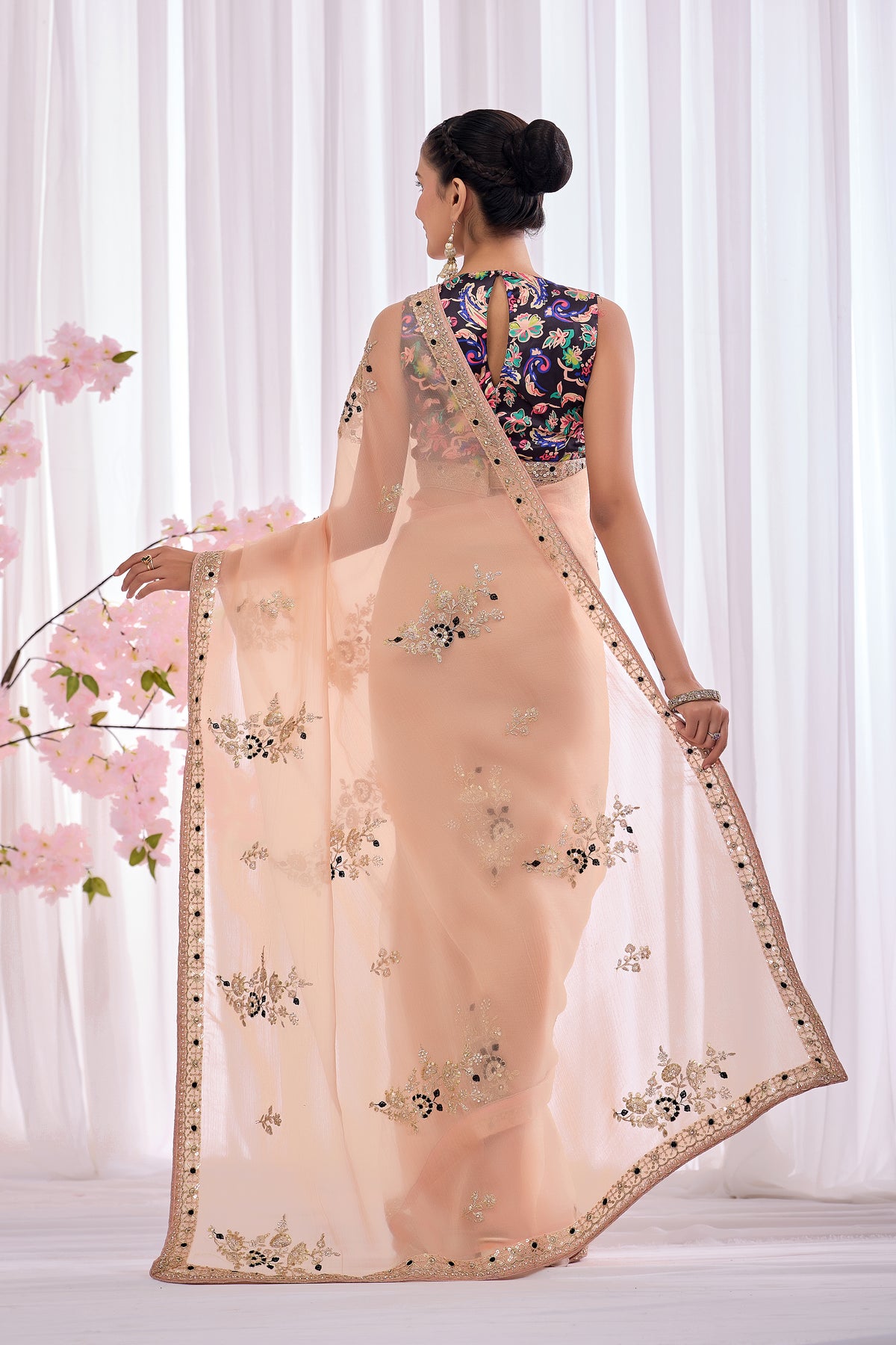Gulabo — Peach Embroidered Organza Saree | Morpankh 1.0