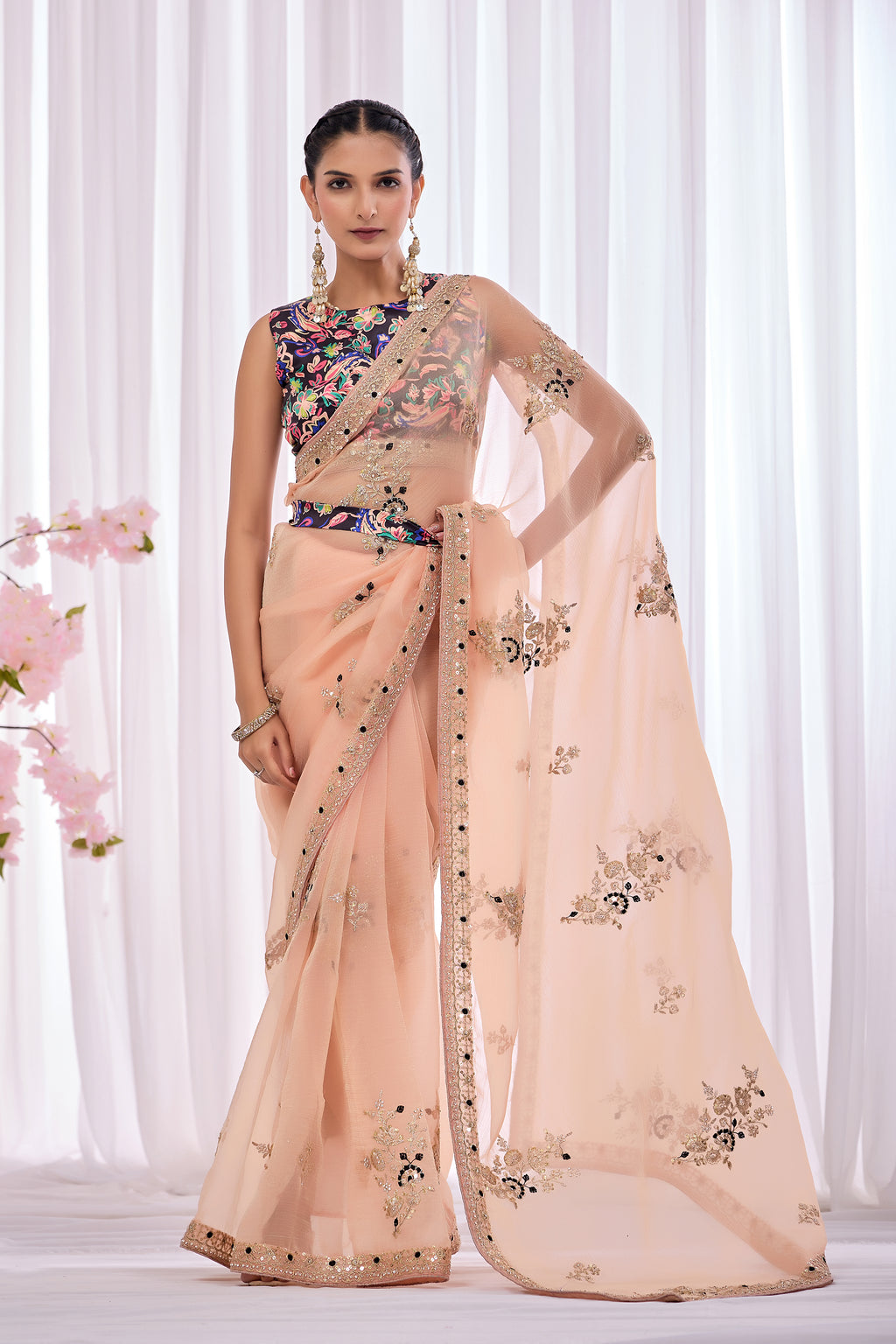 Gulabo — Peach Embroidered Organza Saree | Morpankh 1.0