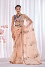 Gulabo — Peach Embroidered Organza Saree | Morpankh 1.0