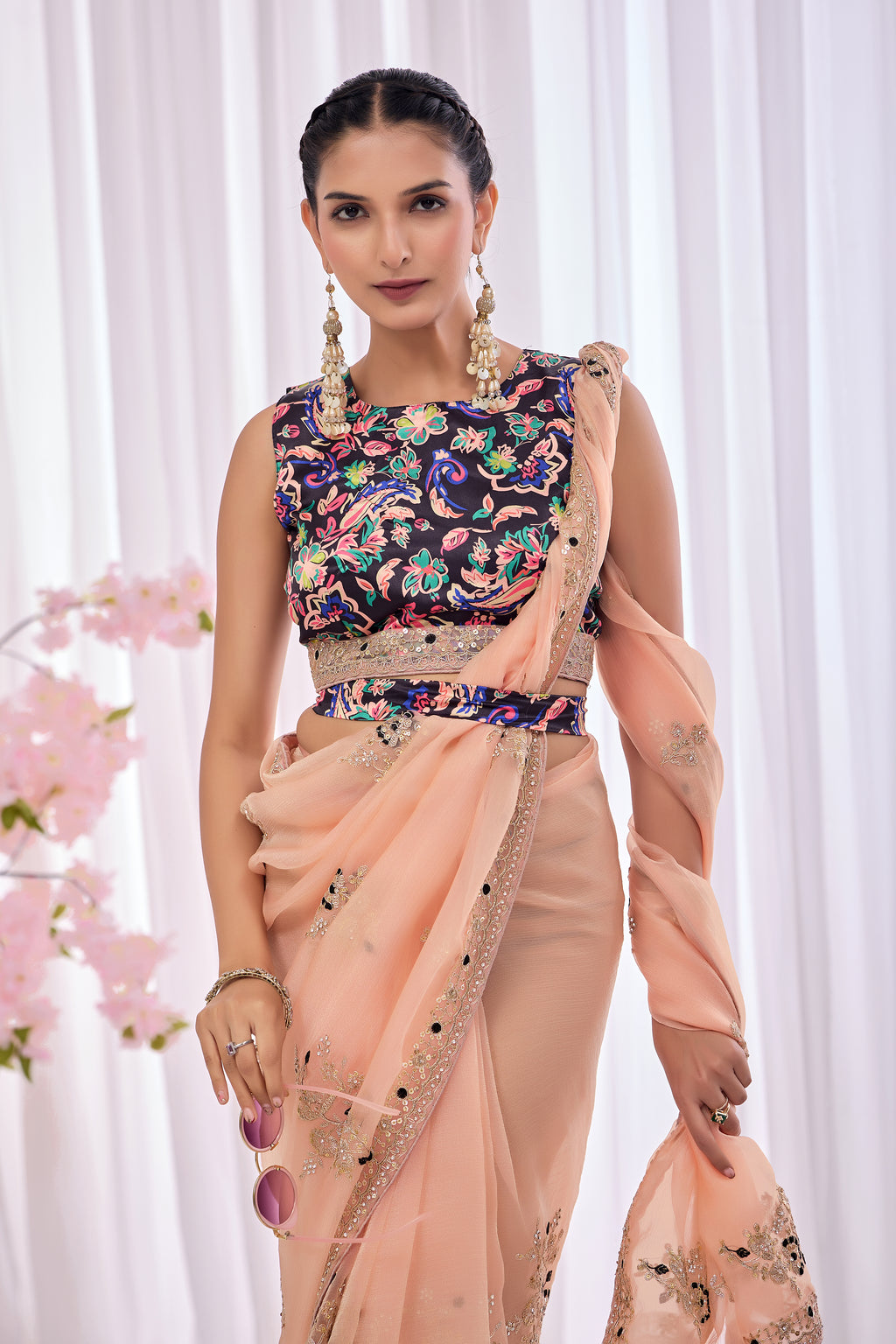 Gulabo — Peach Embroidered Organza Saree | Morpankh 1.0