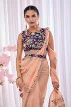 Gulabo — Peach Embroidered Organza Saree | Morpankh 1.0