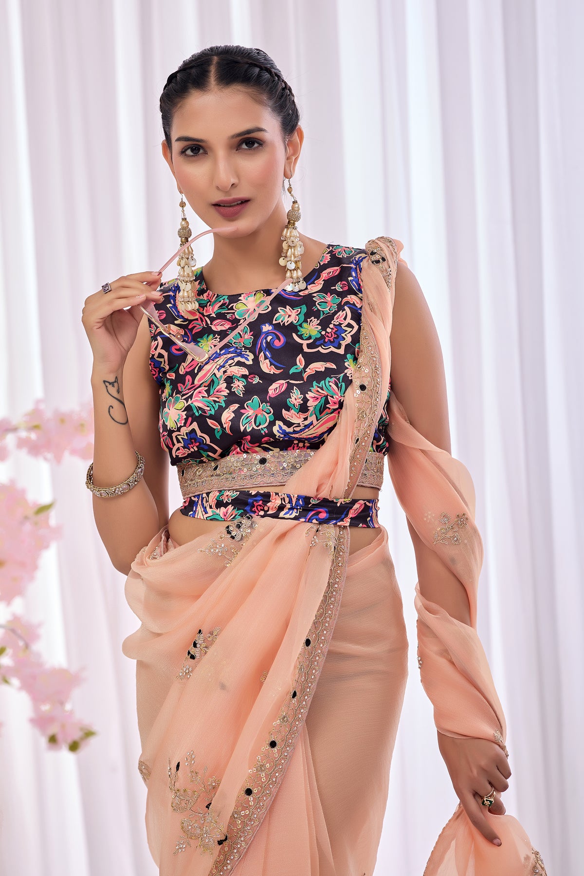 Gulabo — Peach Embroidered Organza Saree | Morpankh 1.0