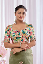 Pallavi — Sage Green Embroidered Organza Saree | Morpankh 1.0