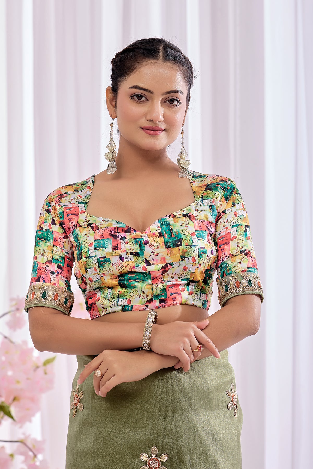 Pallavi — Sage Green Embroidered Organza Saree | Morpankh 1.0