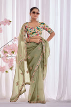 Pallavi — Sage Green Embroidered Organza Saree | Morpankh 1.0
