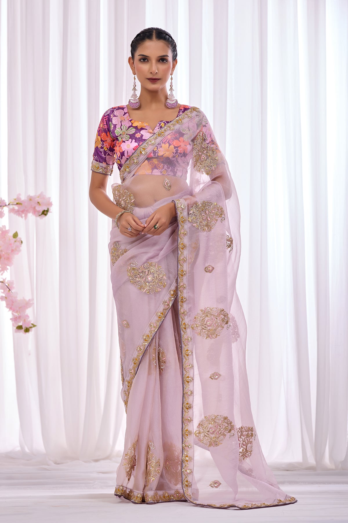 Lavanya — Lavender Embroidered Organza Saree | Morpankh 1.0