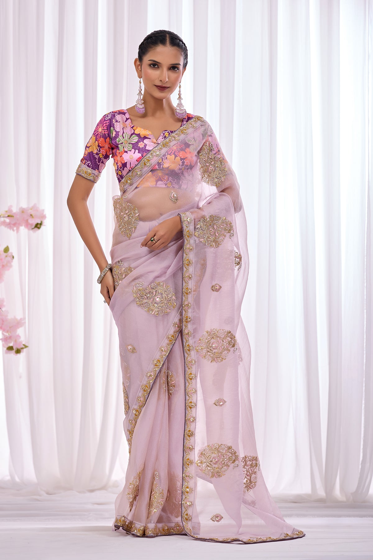 Lavanya — Lavender Embroidered Organza Saree | Morpankh 1.0