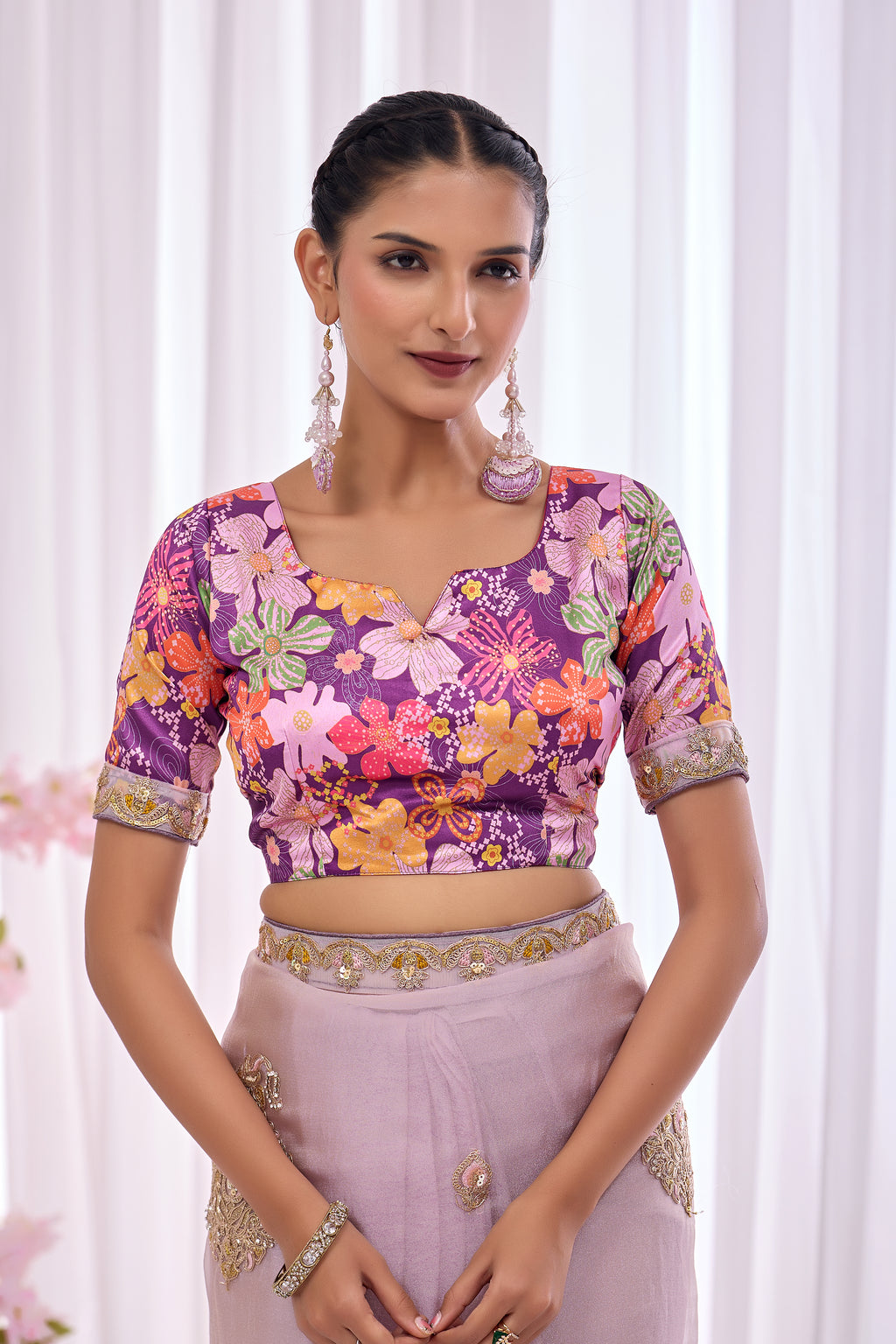 Lavanya — Lavender Embroidered Organza Saree | Morpankh 1.0