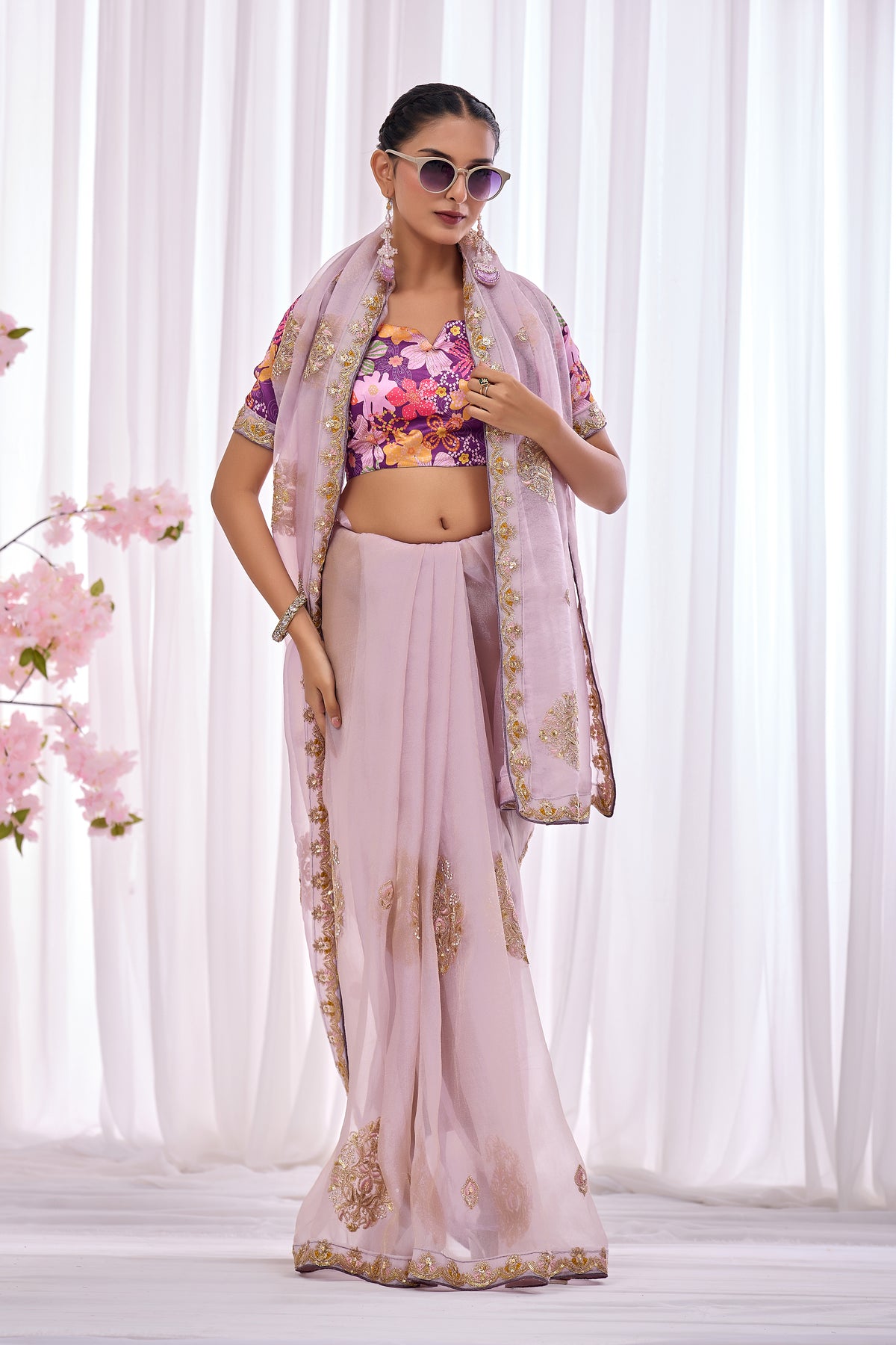 Lavanya — Lavender Embroidered Organza Saree | Morpankh 1.0