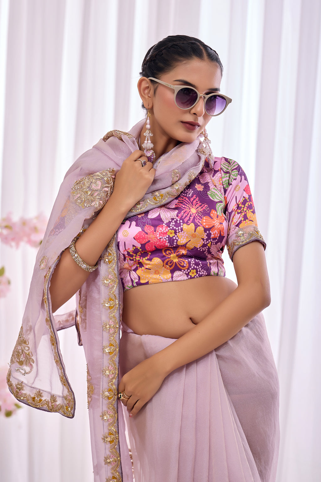 Lavanya — Lavender Embroidered Organza Saree | Morpankh 1.0