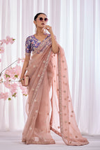 Tara — Blush Pink Embroidered Organza Saree | Morpankh 1.0