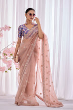 Tara — Blush Pink Embroidered Organza Saree | Morpankh 1.0