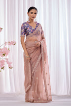 Tara — Blush Pink Embroidered Organza Saree | Morpankh 1.0