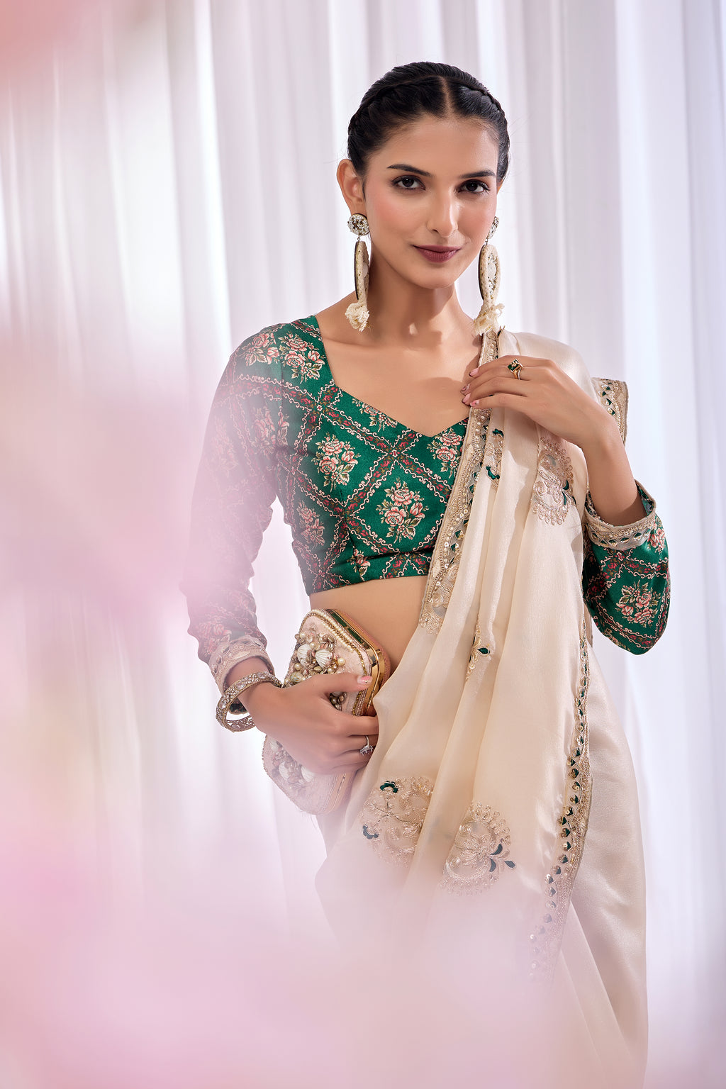 Chandni — Cream Embroidered Tissue Organza Saree | Morpankh 1.0