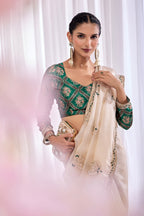 Chandni — Cream Embroidered Tissue Organza Saree | Morpankh 1.0
