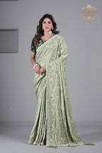 Suhagan Satin Saree with Heavy Floral Work & Contrast Blouse