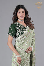 Suhagan Satin Saree with Heavy Floral Work & Contrast Blouse