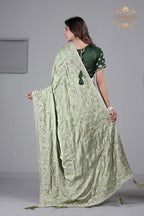 Suhagan Satin Saree with Heavy Floral Work & Contrast Blouse