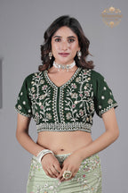 Suhagan Satin Saree with Heavy Floral Work & Contrast Blouse