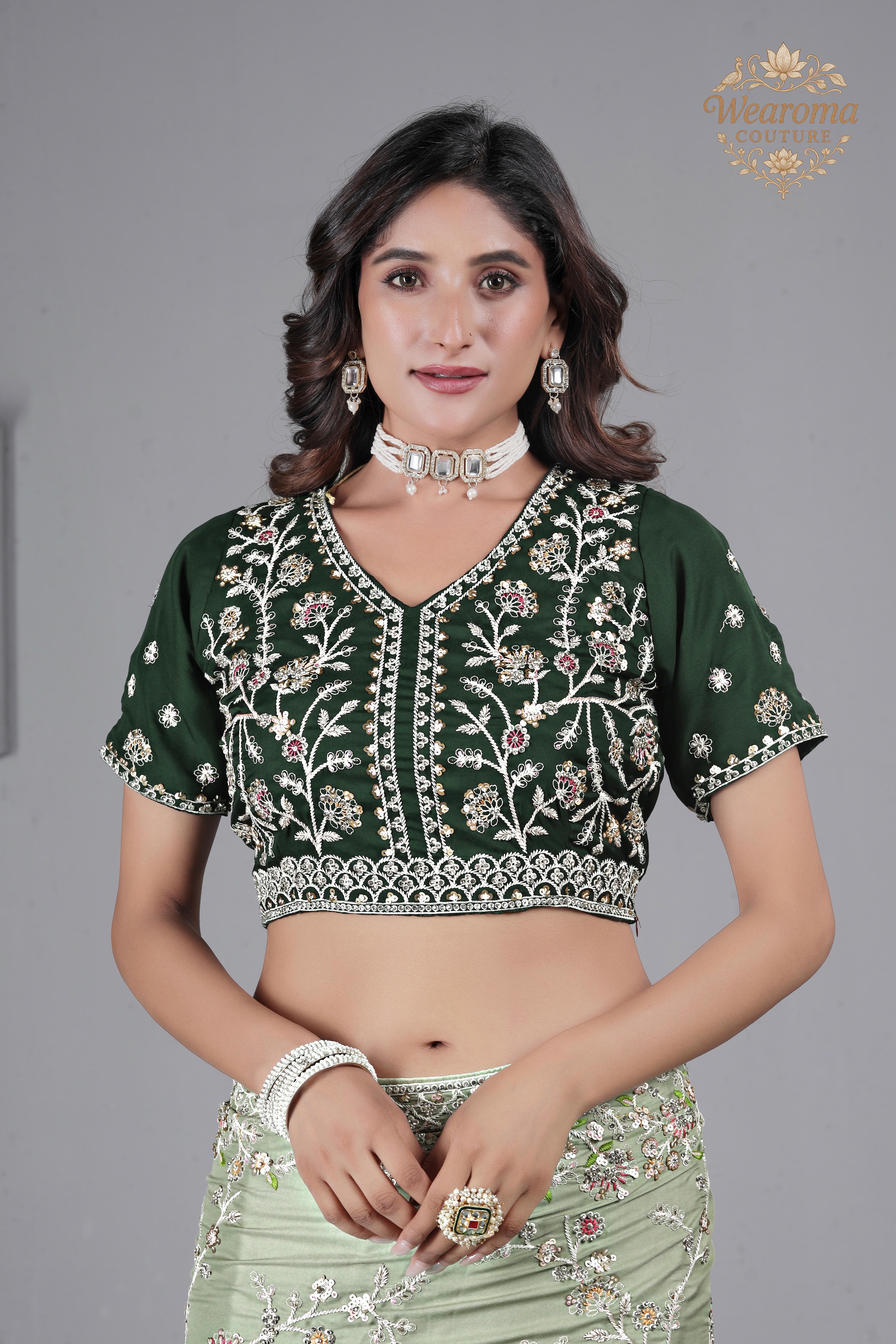 Suhagan Satin Saree with Heavy Floral Work & Contrast Blouse