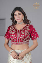 Suhagan Satin Saree with Heavy Floral Work & Contrast Blouse