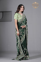Suhagan Satin Saree with Heavy Floral Work & Contrast Blouse