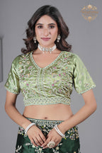 Suhagan Satin Saree with Heavy Floral Work & Contrast Blouse