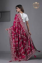 Suhagan Satin Saree with Heavy Floral Work & Contrast Blouse