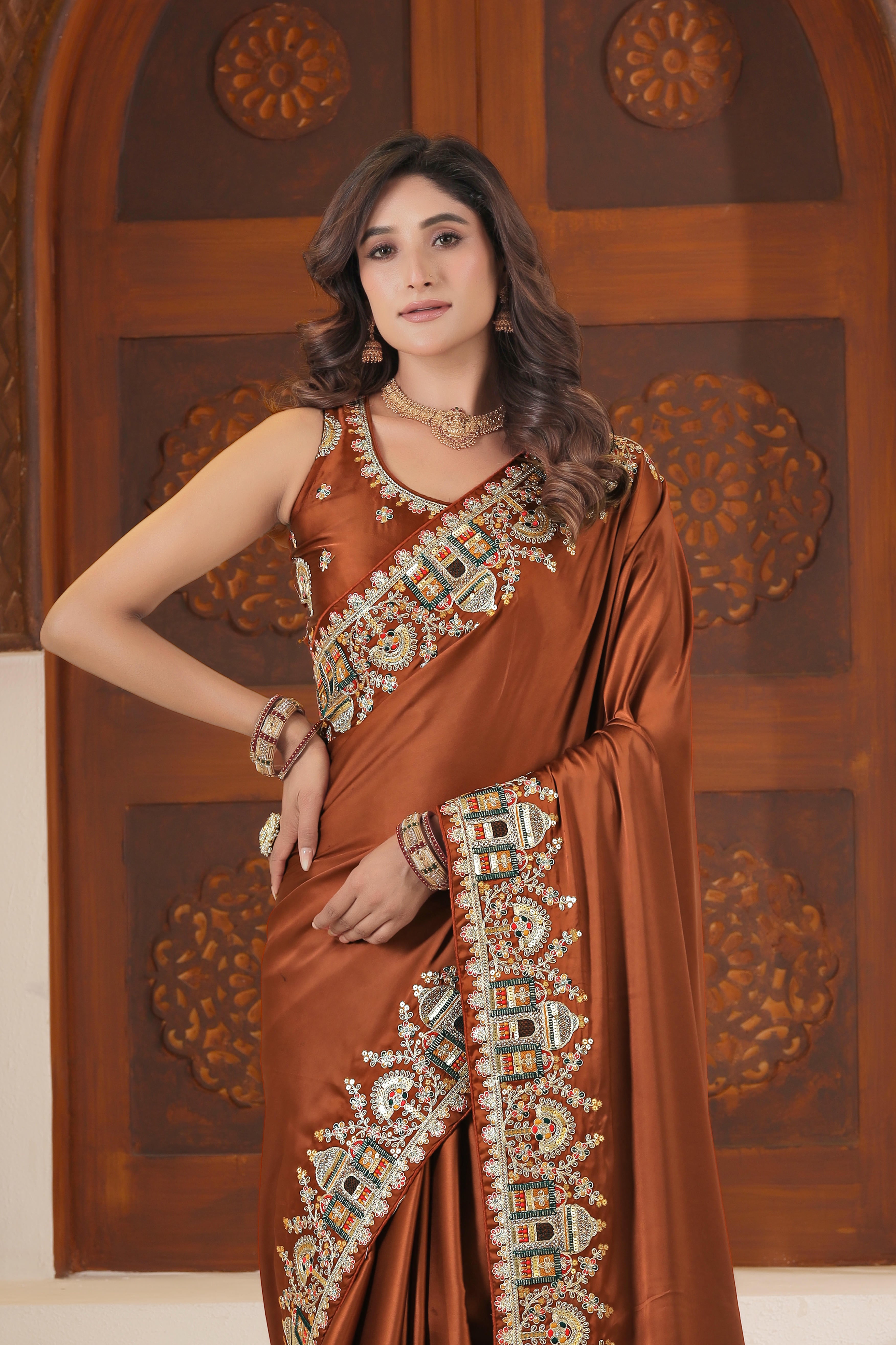 Dvipa Royal Satin Saree with Heavy Multi-Thread Border