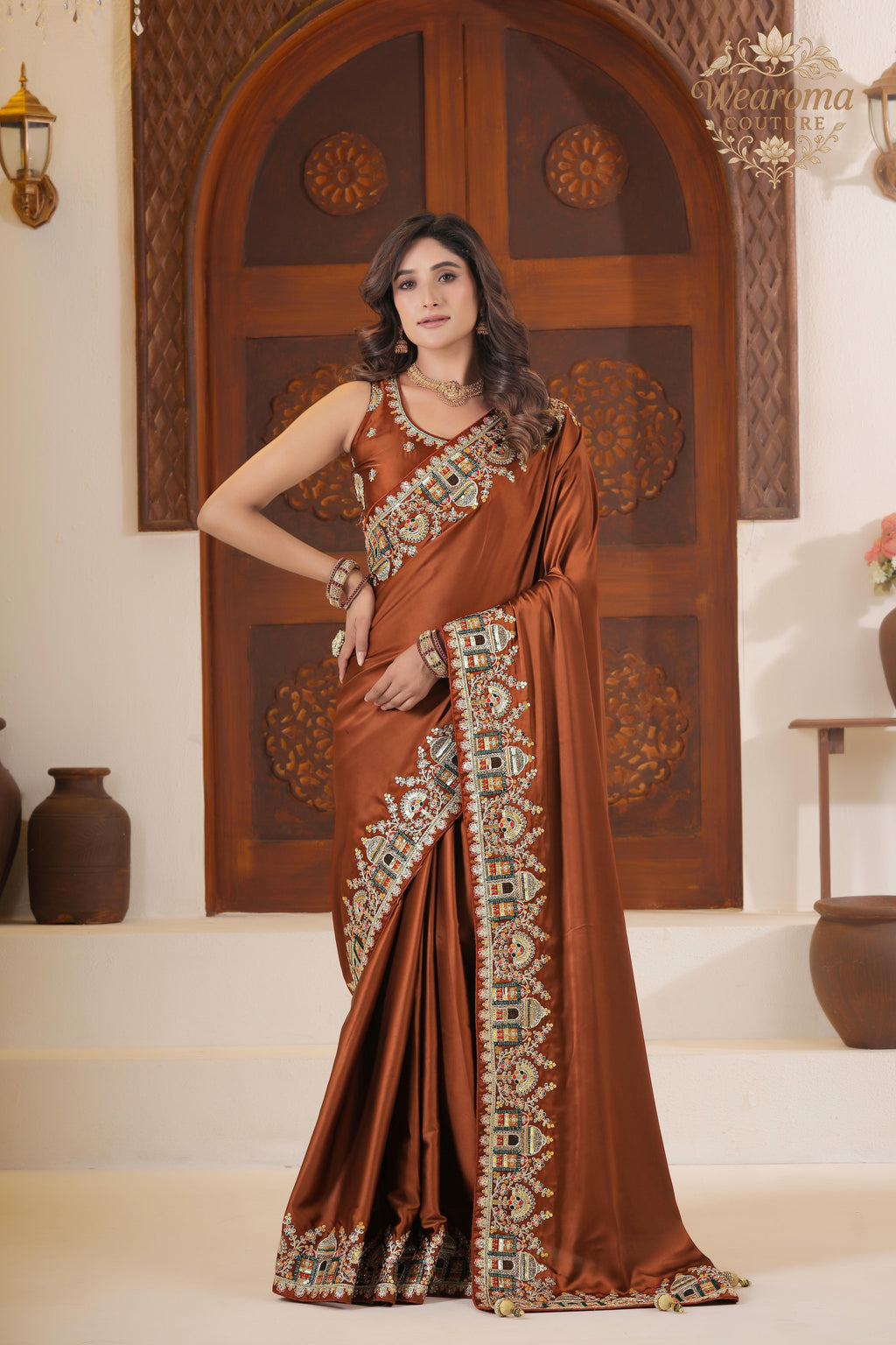 Dvipa Royal Satin Saree with Heavy Multi-Thread Border