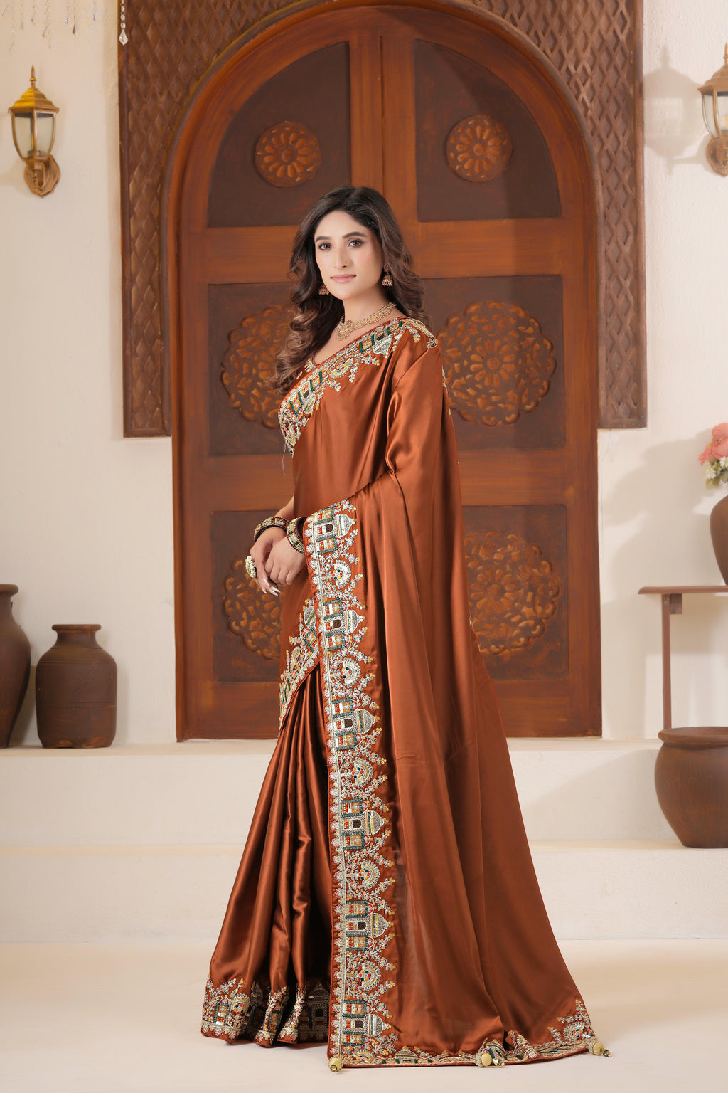 Dvipa Royal Satin Saree with Heavy Multi-Thread Border