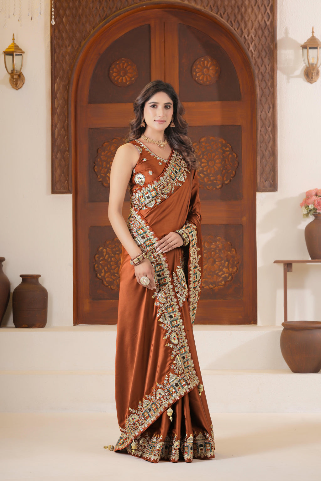 Dvipa Royal Satin Saree with Heavy Multi-Thread Border