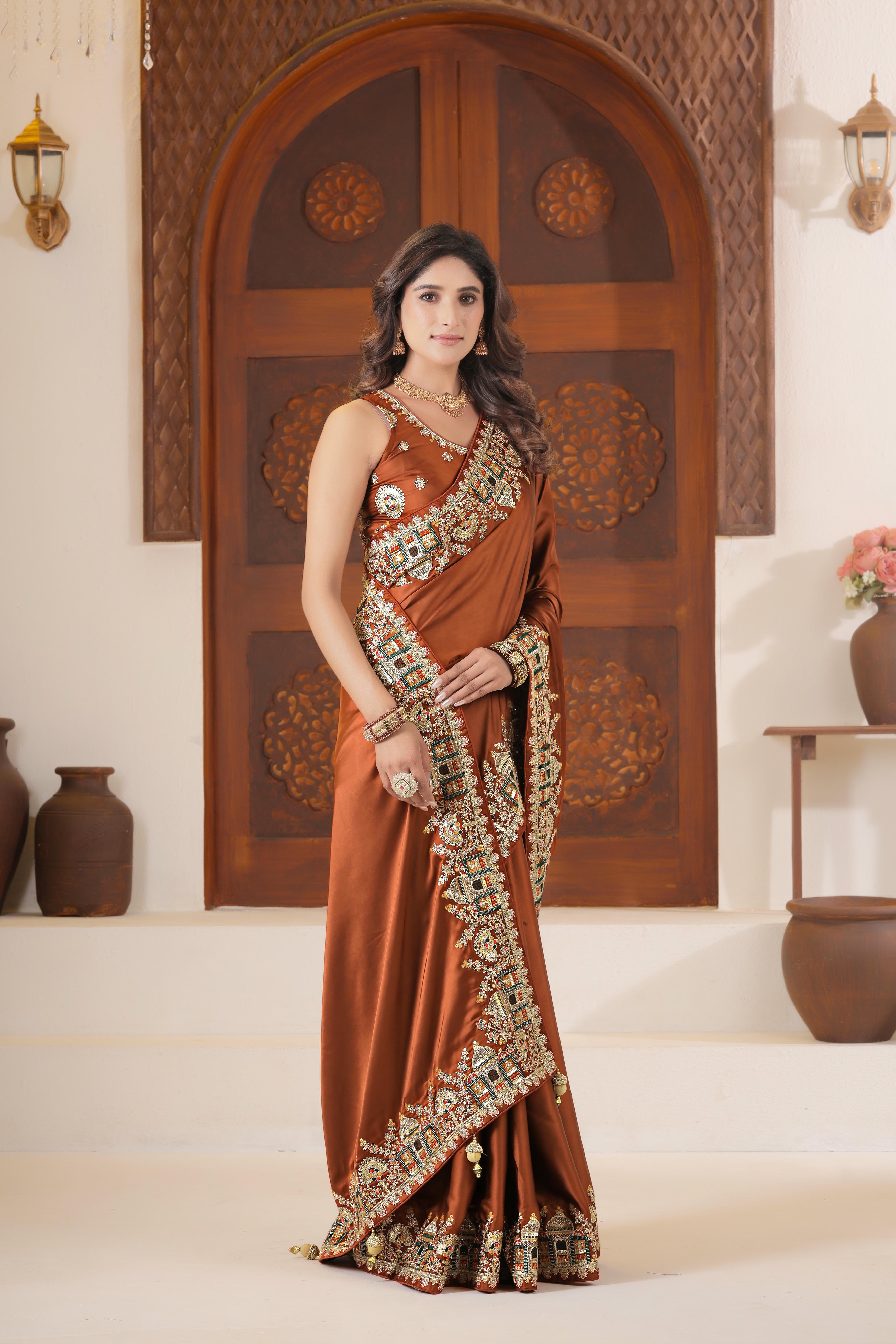 Dvipa Royal Satin Saree with Heavy Multi-Thread Border