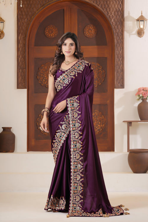 Dvipa Royal Satin Saree with Heavy Multi-Thread Border