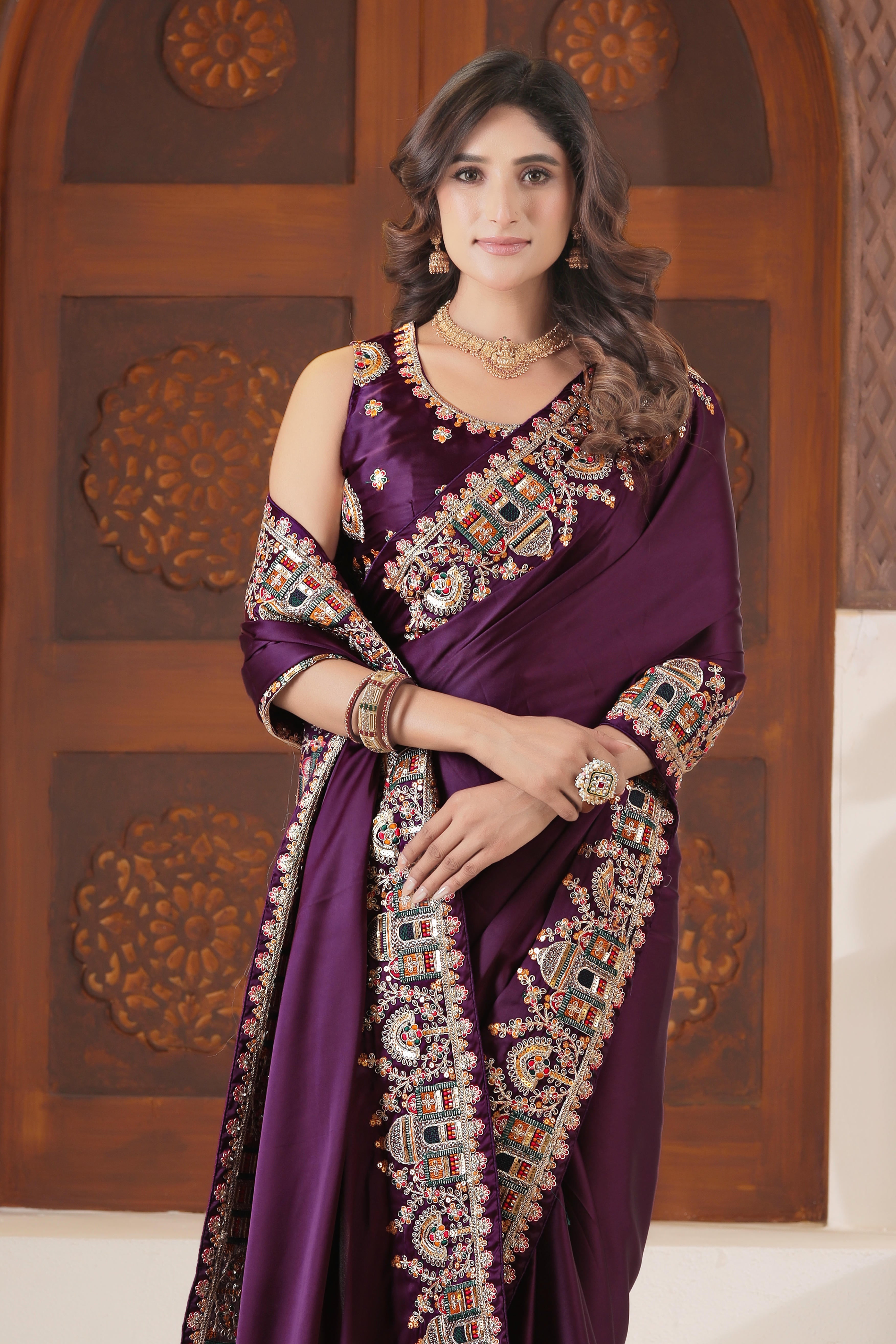 Dvipa Royal Satin Saree with Heavy Multi-Thread Border