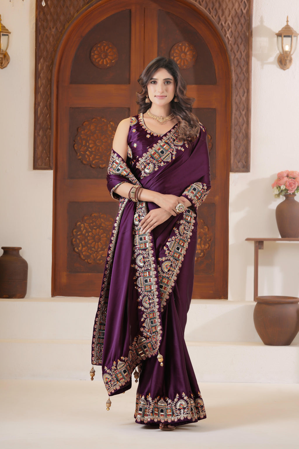 Dvipa Royal Satin Saree with Heavy Multi-Thread Border