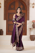 Dvipa Royal Satin Saree with Heavy Multi-Thread Border
