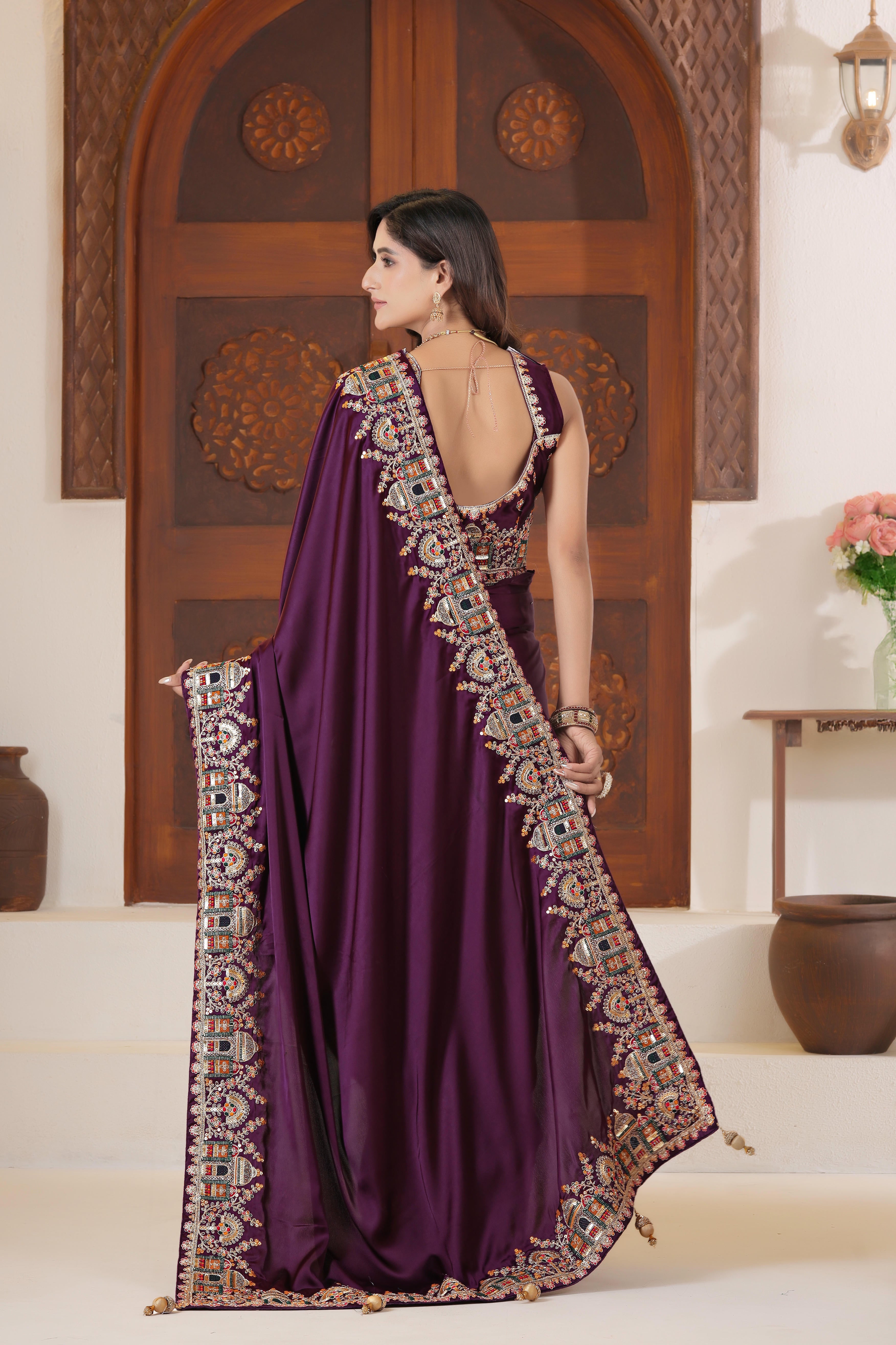 Dvipa Royal Satin Saree with Heavy Multi-Thread Border