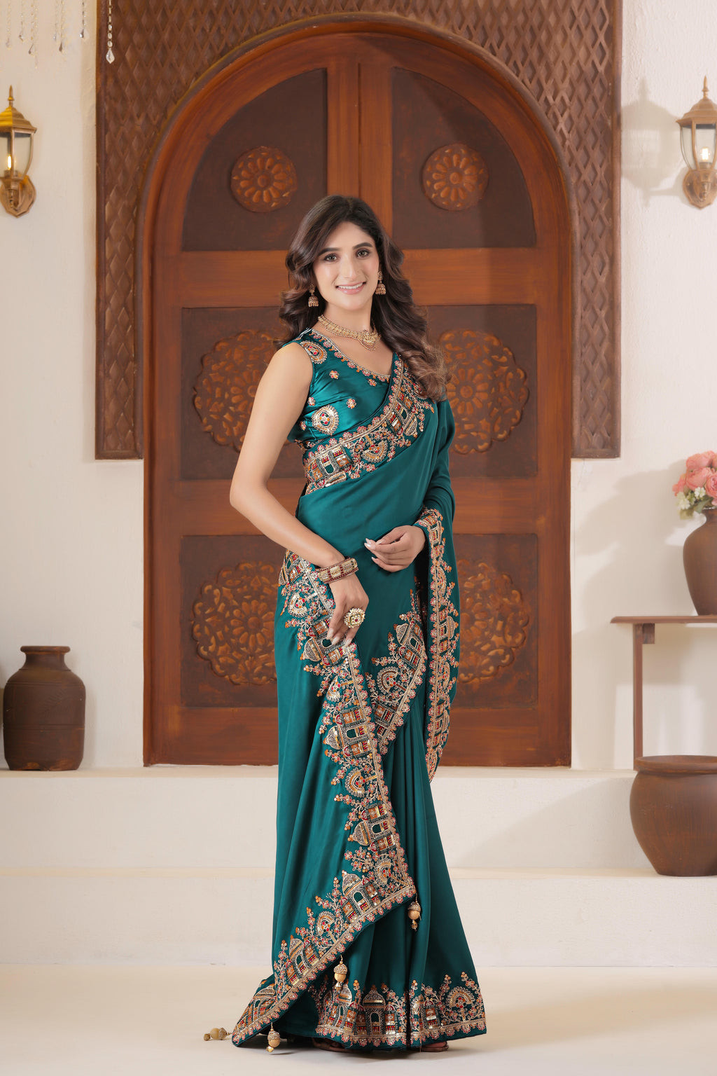 Dvipa Royal Satin Saree with Heavy Multi-Thread Border
