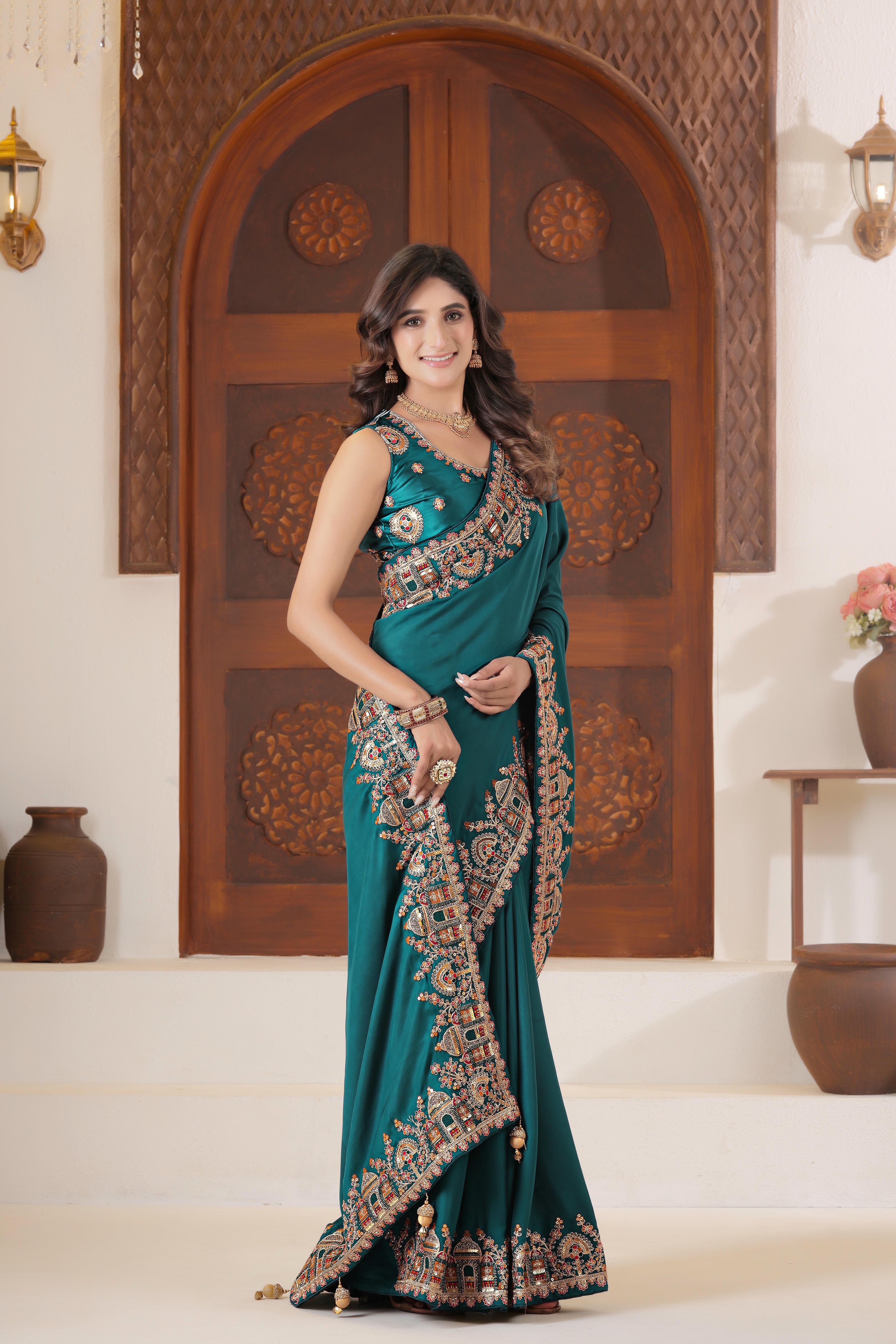 Dvipa Royal Satin Saree with Heavy Multi-Thread Border