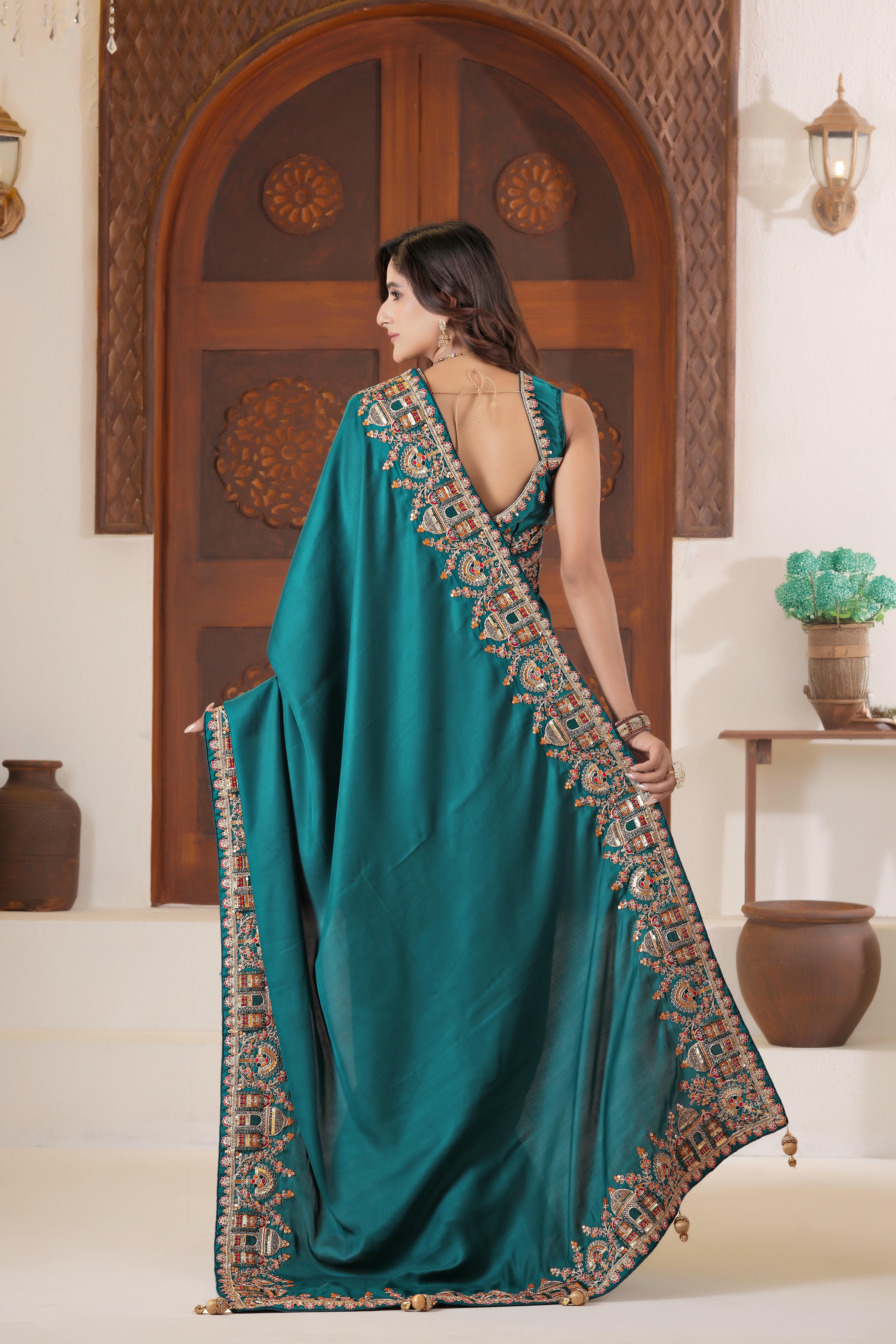 Dvipa Royal Satin Saree with Heavy Multi-Thread Border