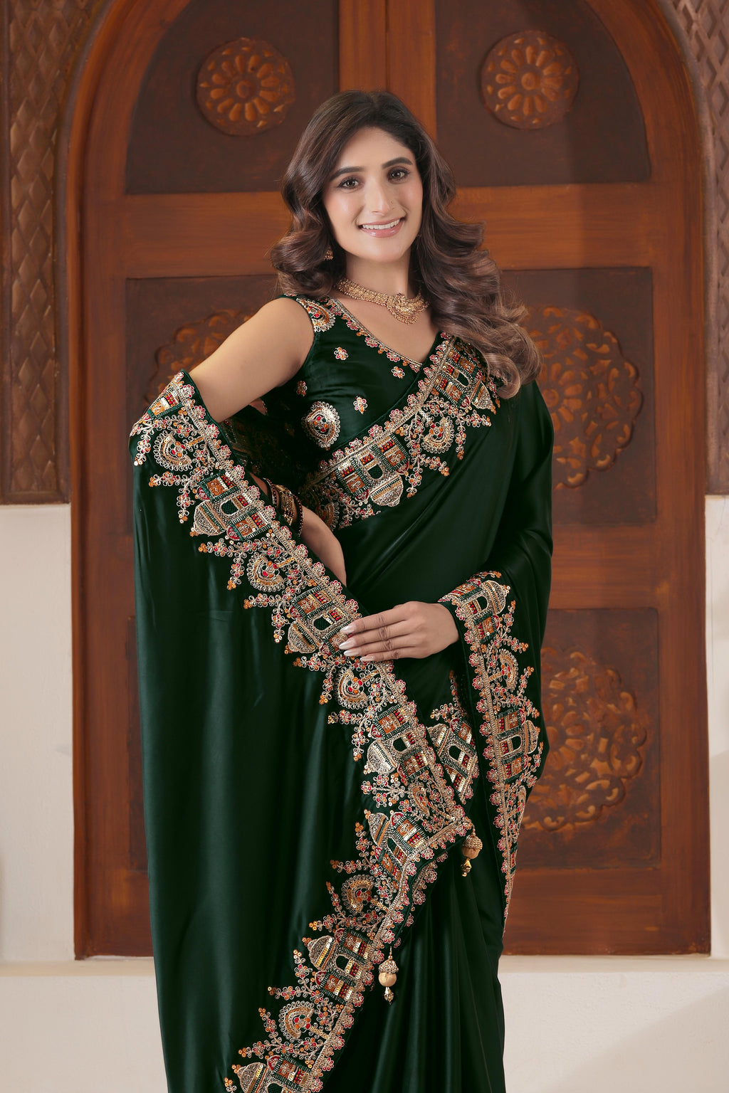 Dvipa Royal Satin Saree with Heavy Multi-Thread Border