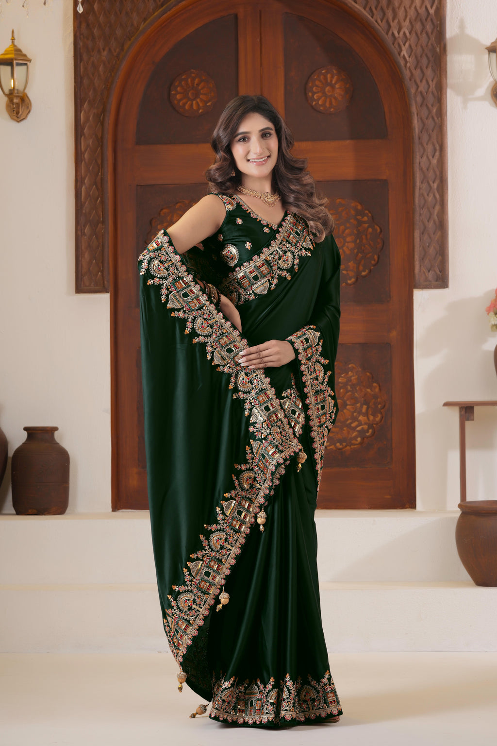 Dvipa Royal Satin Saree with Heavy Multi-Thread Border