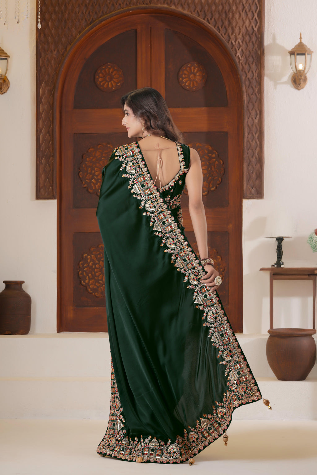 Dvipa Royal Satin Saree with Heavy Multi-Thread Border