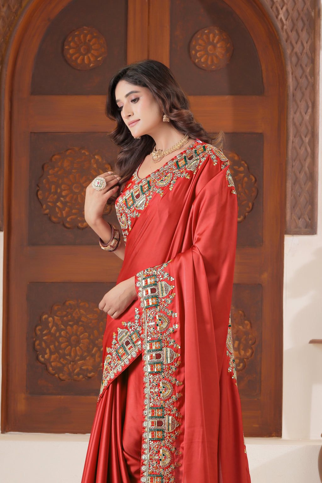 Dvipa Royal Satin Saree with Heavy Multi-Thread Border