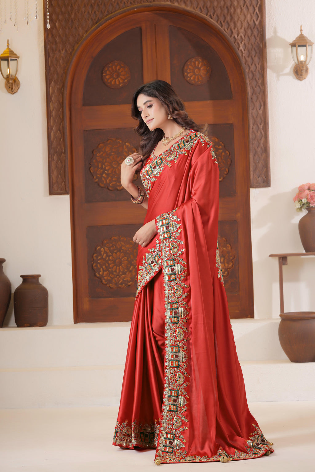 Dvipa Royal Satin Saree with Heavy Multi-Thread Border