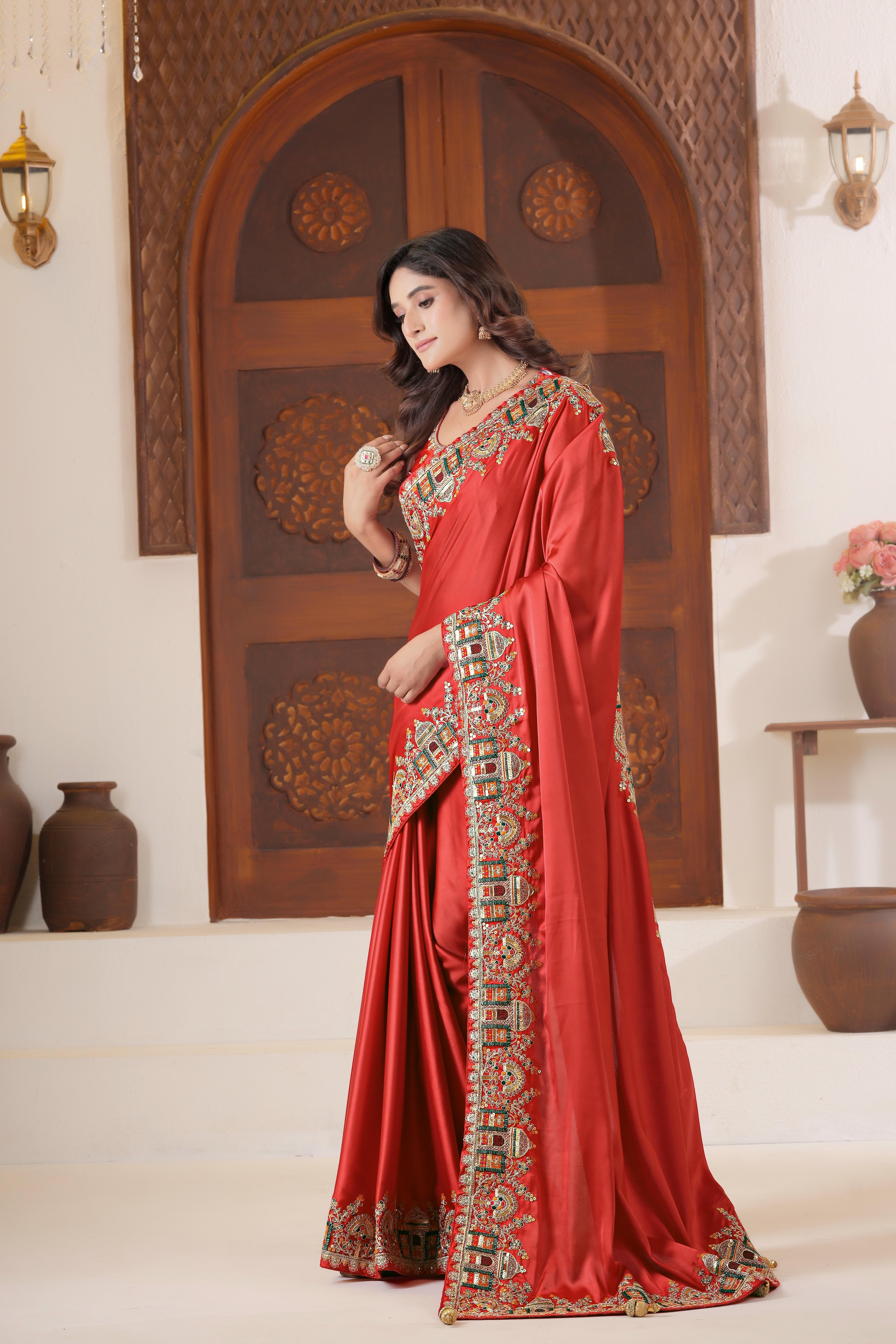 Dvipa Royal Satin Saree with Heavy Multi-Thread Border